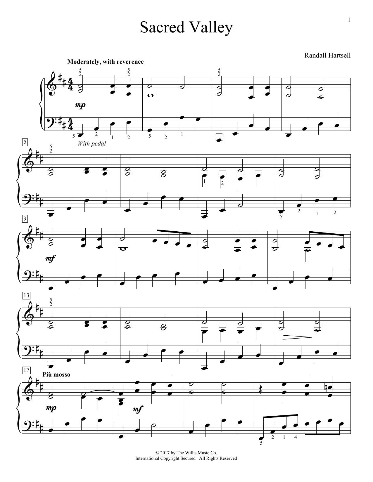 Randall Hartsell Sacred Valley sheet music notes and chords arranged for Educational Piano