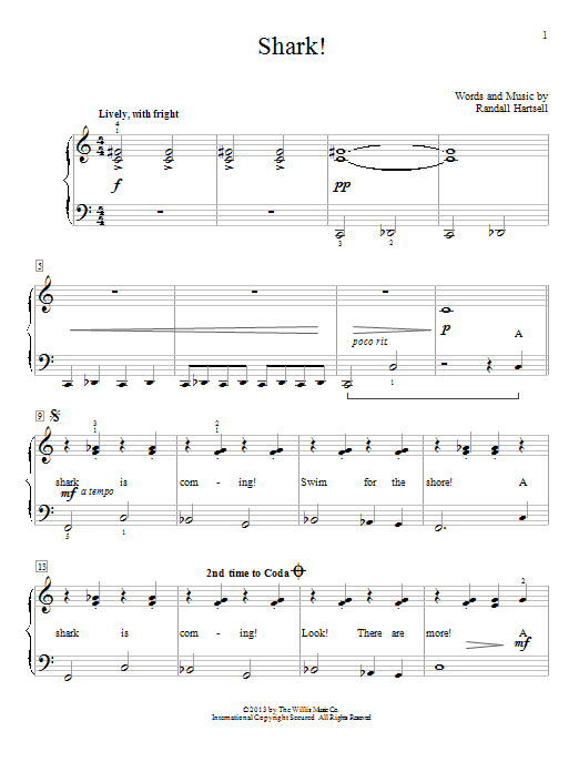 Randall Hartsell Shark! sheet music notes and chords arranged for Educational Piano