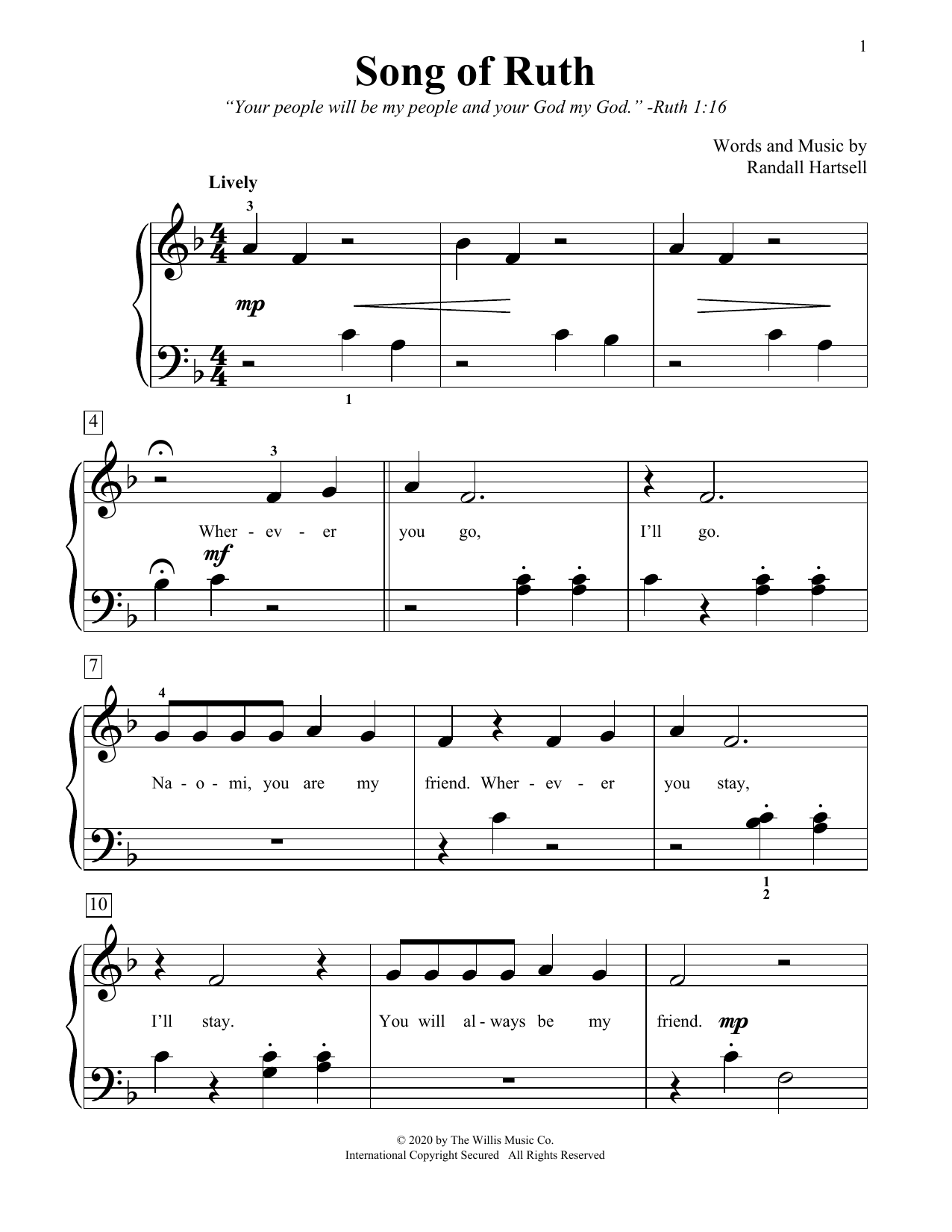 Randall Hartsell Song Of Ruth sheet music notes and chords arranged for Educational Piano