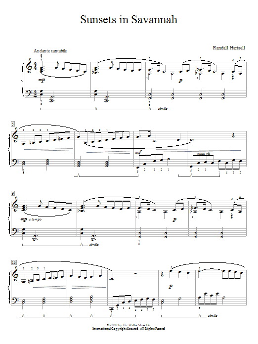 Randall Hartsell Sunsets In Savannah sheet music notes and chords arranged for Educational Piano