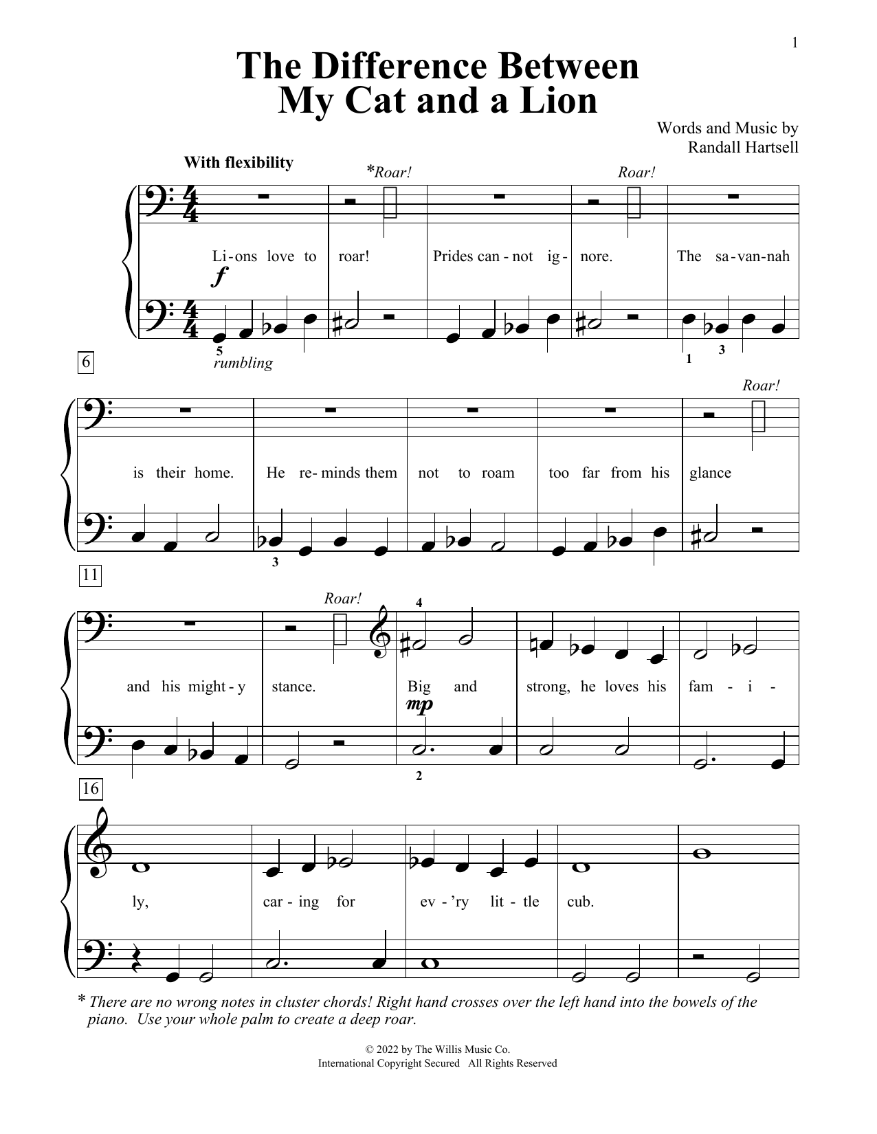 Randall Hartsell The Difference Between My Cat And A Lion sheet music notes and chords arranged for Educational Piano