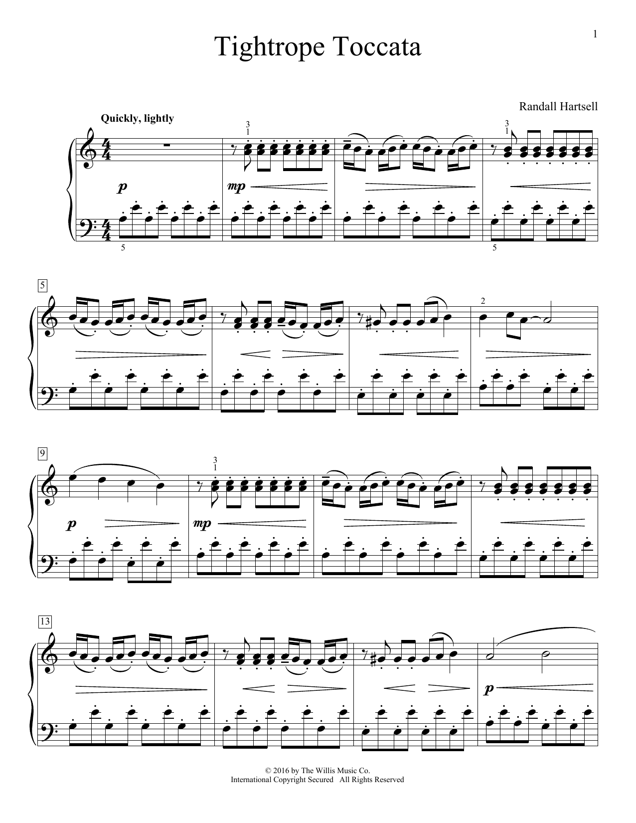 Randall Hartsell Tightrope Toccata sheet music notes and chords arranged for Educational Piano