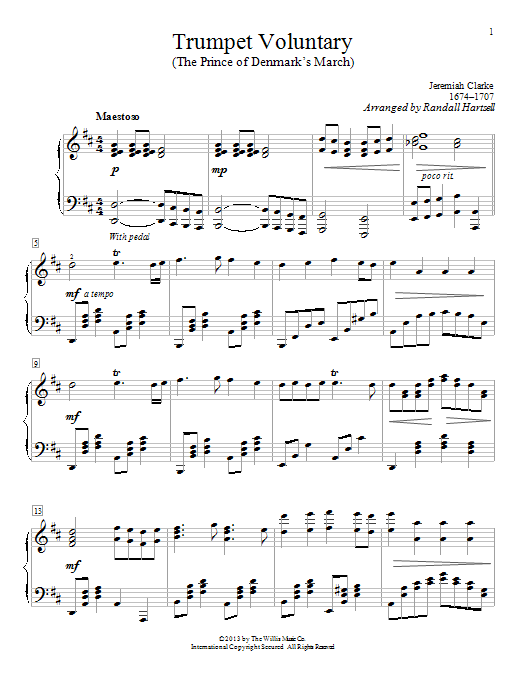 Randall Hartsell Trumpet Voluntary sheet music notes and chords arranged for Piano Solo