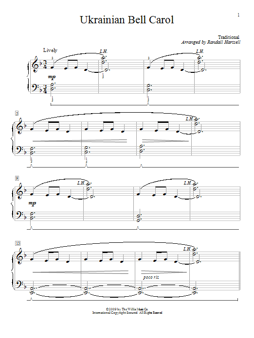 Randall Hartsell Ukrainian Bell Carol sheet music notes and chords arranged for Educational Piano