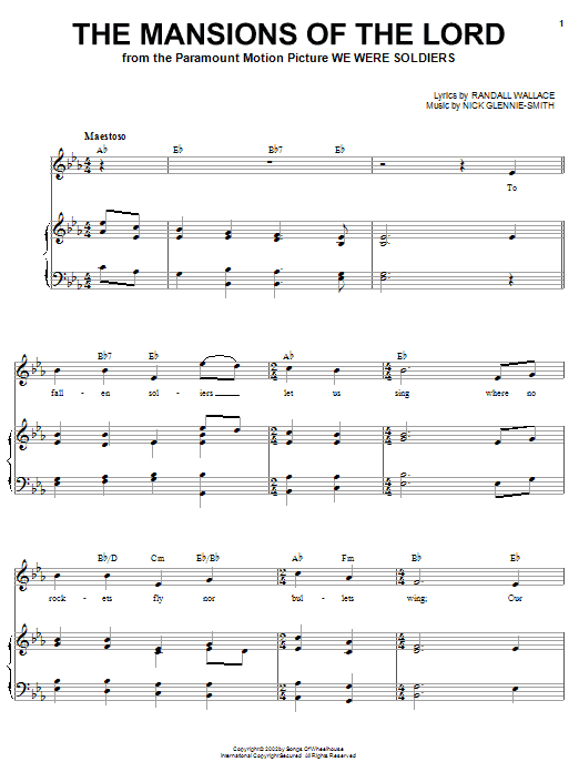 Randall Wallace The Mansions Of The Lord sheet music notes and chords arranged for Piano & Vocal