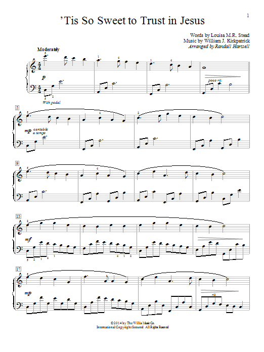 Randall Hartsell 'Tis So Sweet To Trust In Jesus sheet music notes and chords arranged for Educational Piano