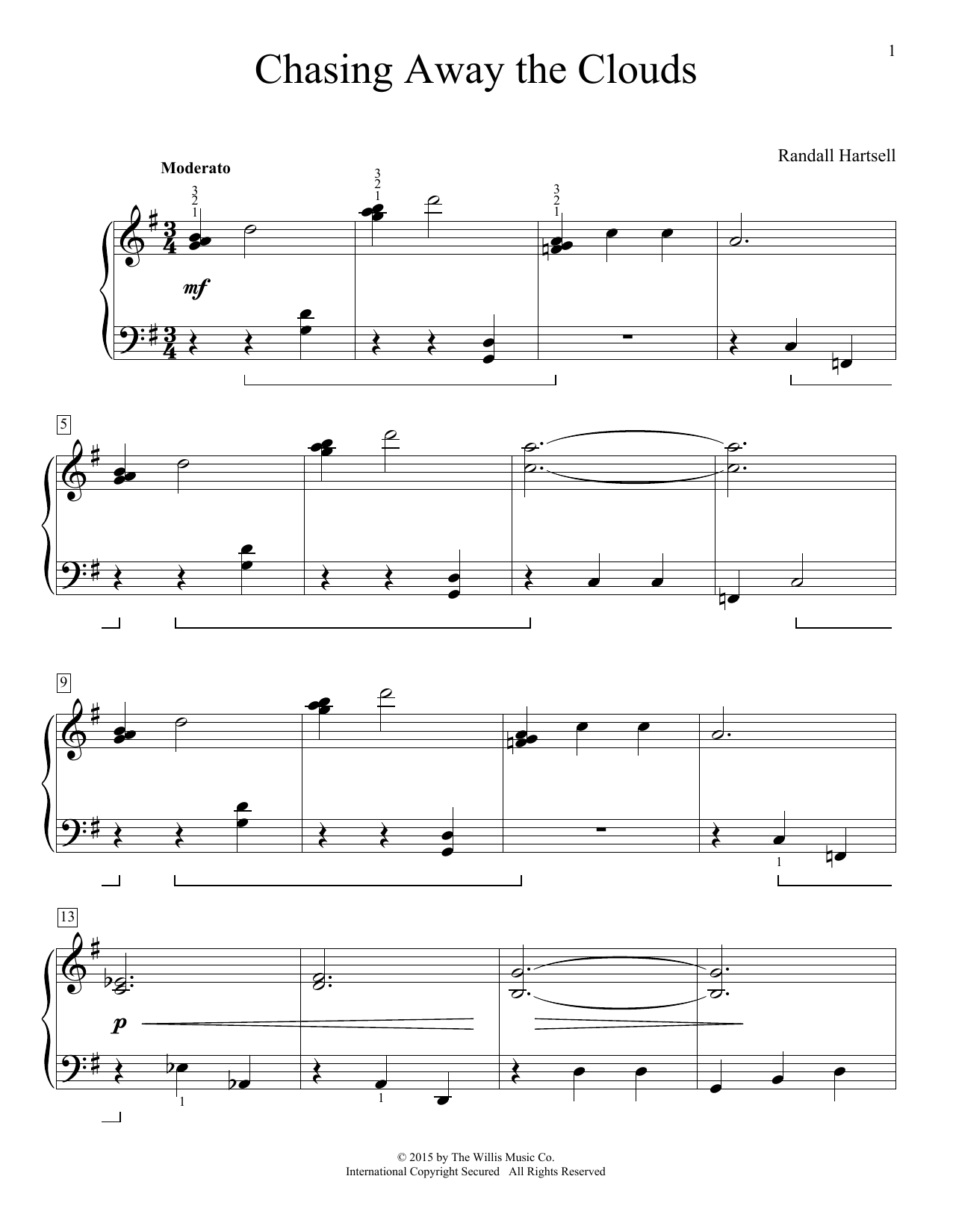 Randall Hartsell Chasing Away The Clouds sheet music notes and chords arranged for Educational Piano