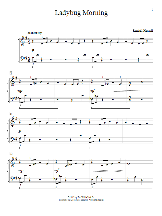 Randall Hartsell Ladybug Morning sheet music notes and chords arranged for Educational Piano