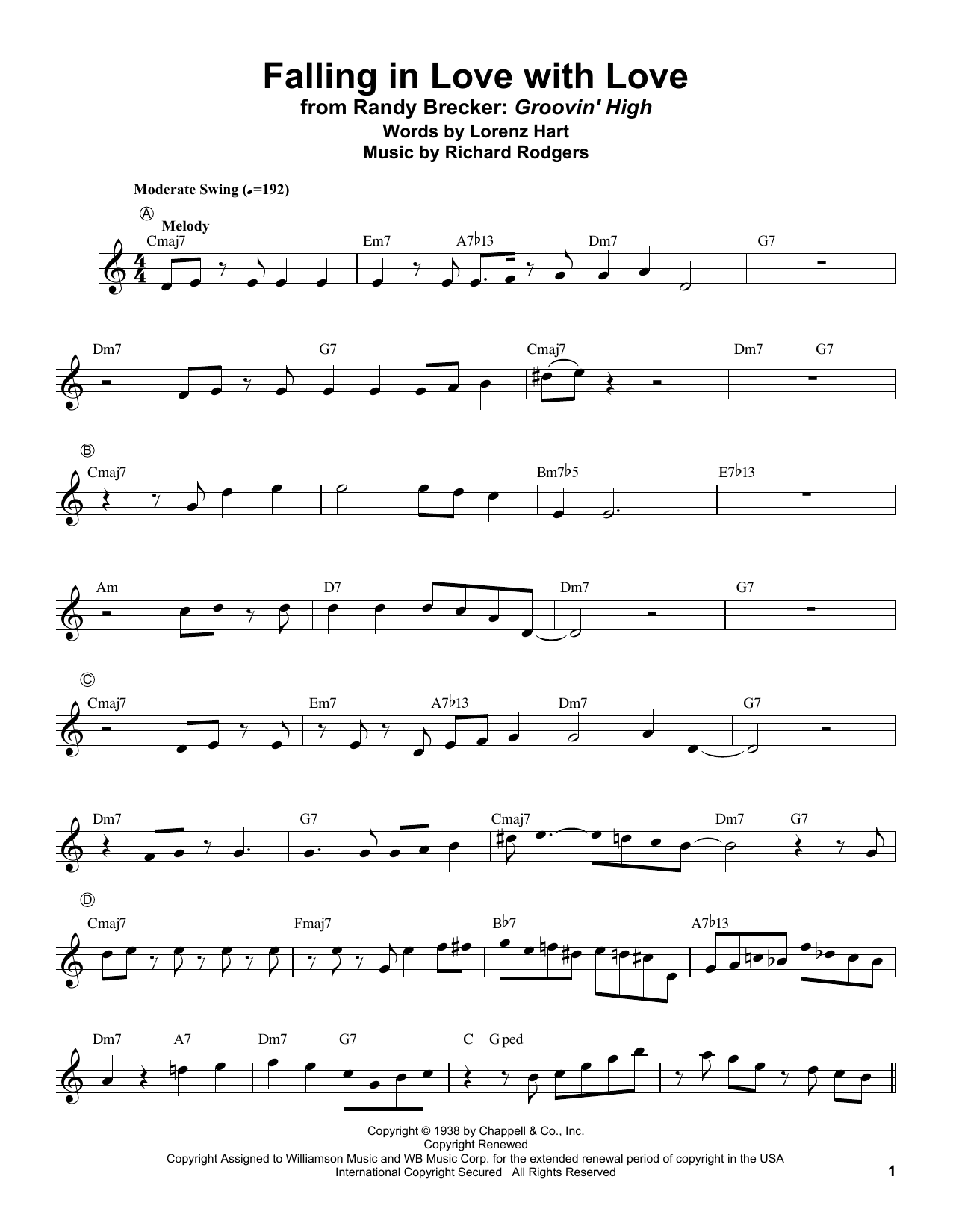 Randy Brecker Falling In Love With Love sheet music notes and chords arranged for Trumpet Transcription