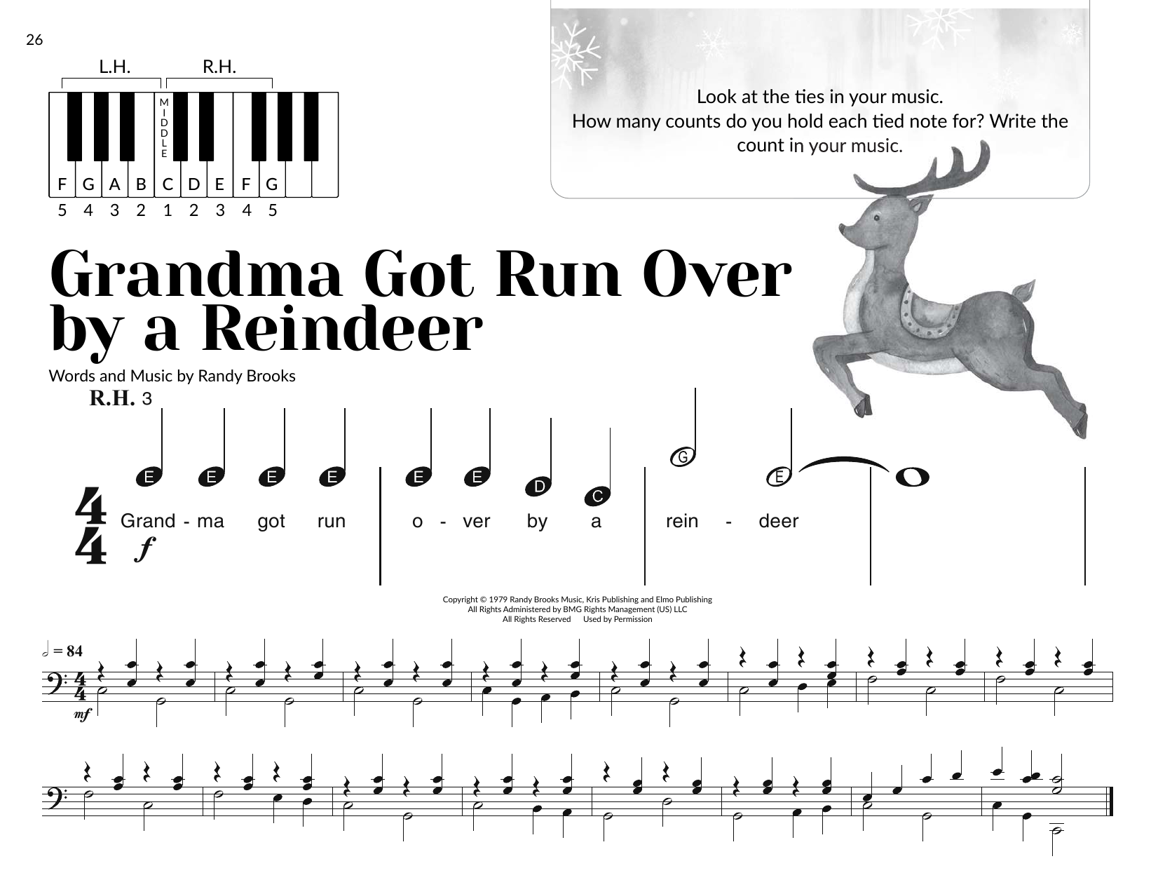 Randy Brooks Grandma Got Run Over By A Reindeer (arr. Brittany McCorriston) sheet music notes and chords arranged for Very Beginner Piano