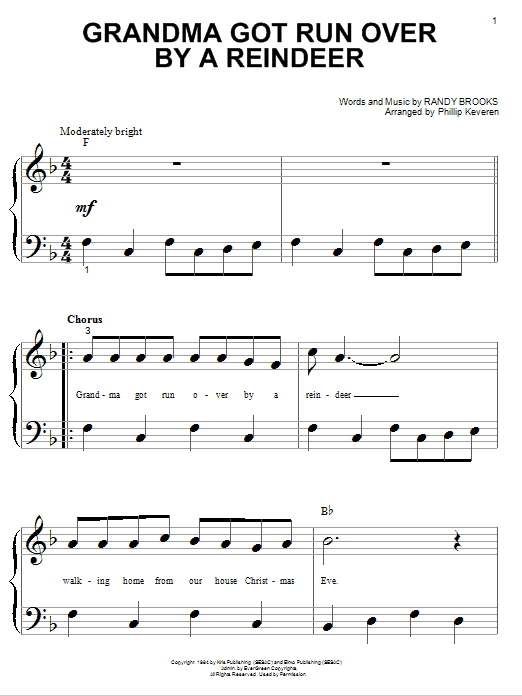 Randy Brooks Grandma Got Run Over By A Reindeer (arr. Phillip Keveren) sheet music notes and chords arranged for Big Note Piano