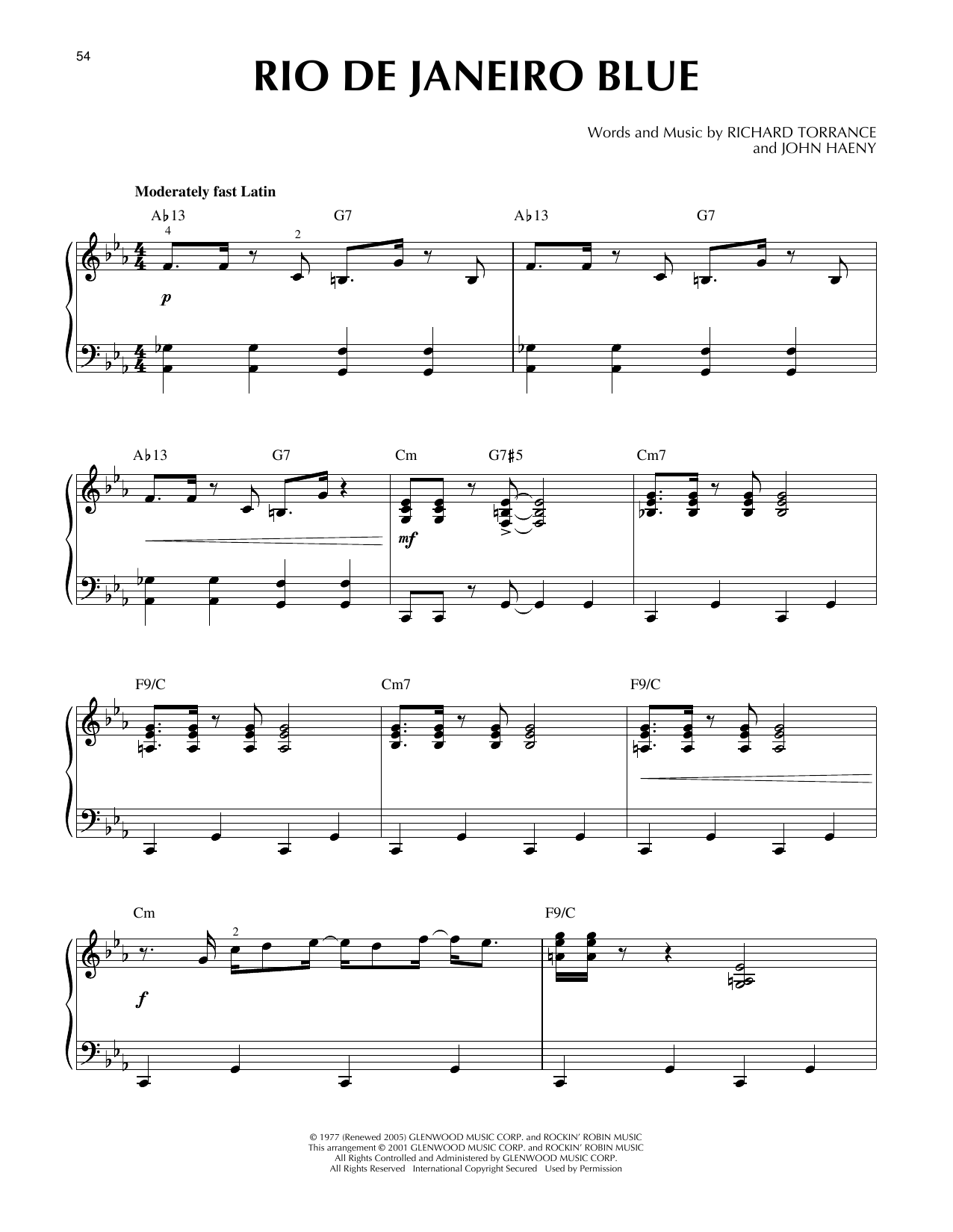 Randy Crawford Rio De Janeiro Blue (arr. Larry Moore) sheet music notes and chords arranged for Piano Solo