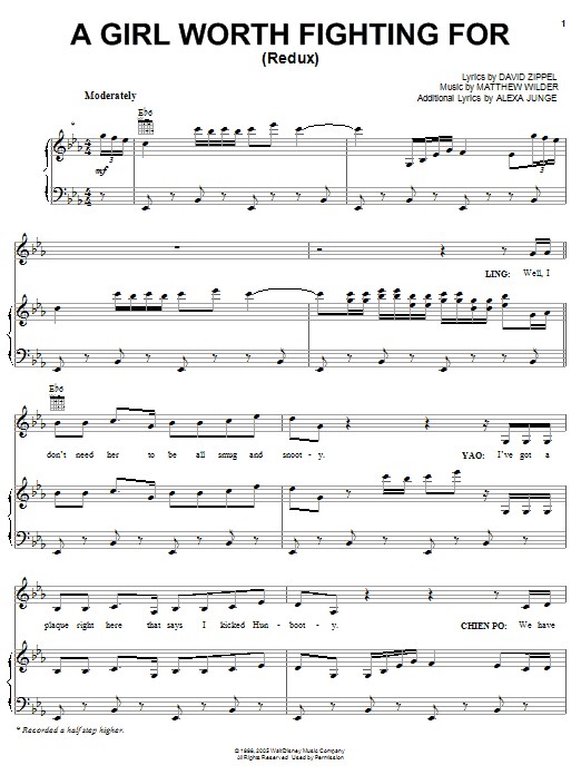 Randy Crenshaw A Girl Worth Fighting For (from Mulan II) sheet music notes and chords arranged for Piano, Vocal & Guitar Chords (Right-Hand Melody)