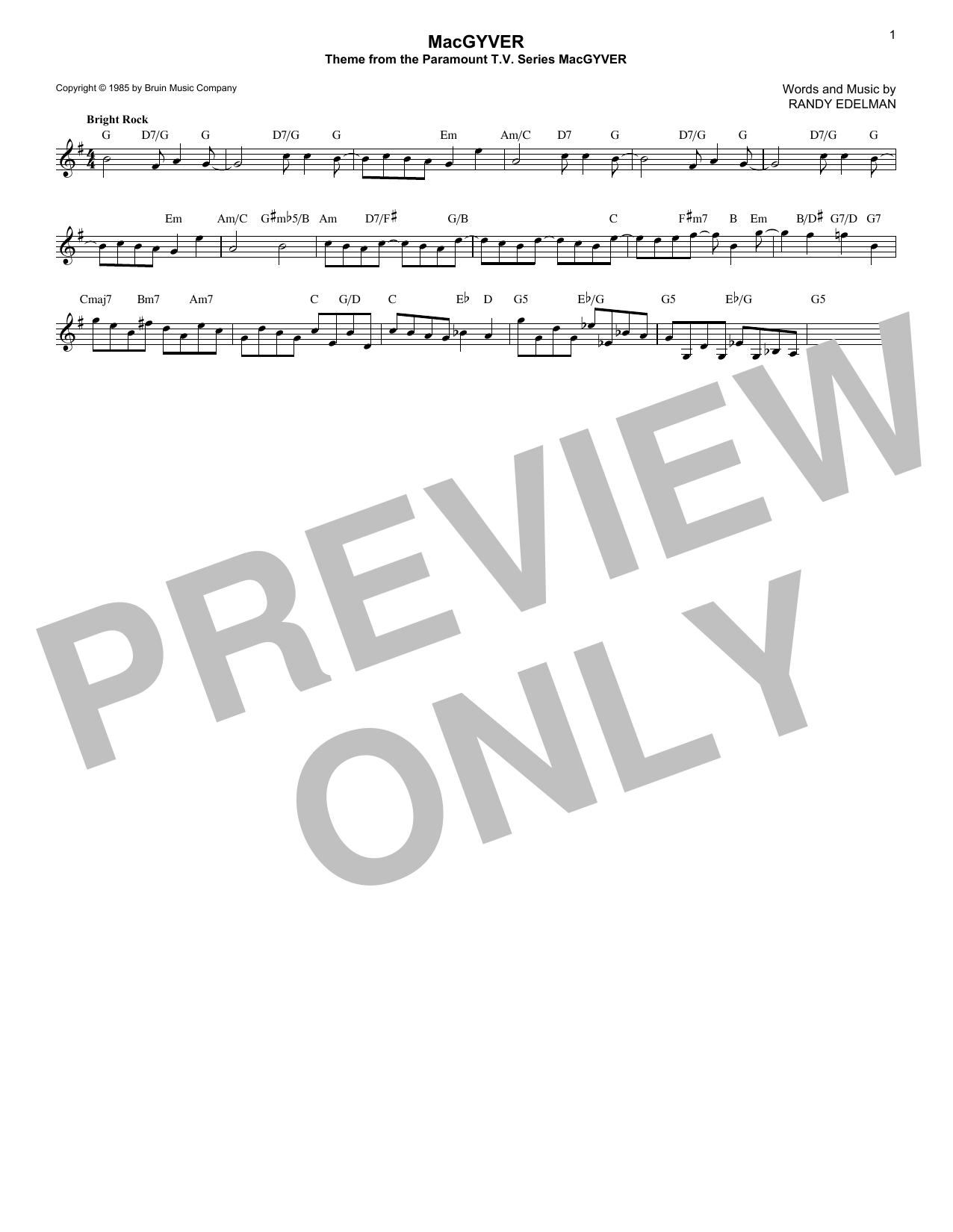 Randy Edelman MacGyver - Theme sheet music notes and chords arranged for Lead Sheet / Fake Book