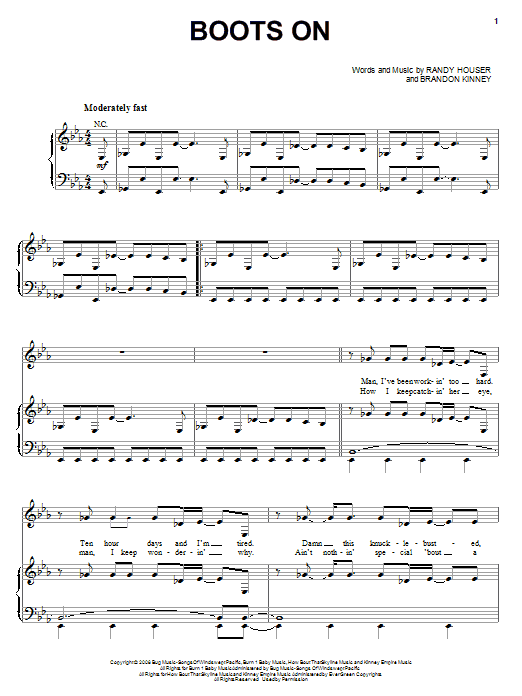 Randy Houser Boots On sheet music notes and chords arranged for Piano, Vocal & Guitar Chords (Right-Hand Melody)