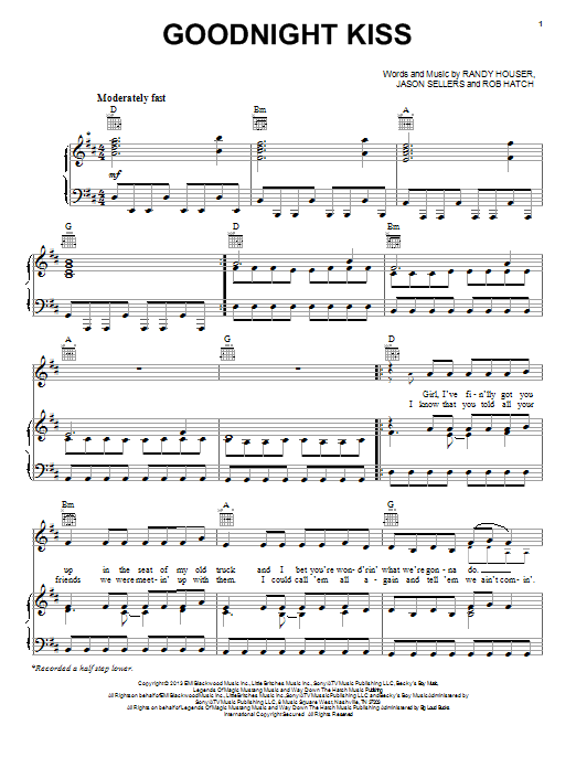 Randy Houser Goodnight Kiss sheet music notes and chords arranged for Piano, Vocal & Guitar Chords (Right-Hand Melody)