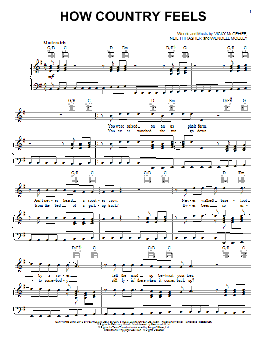 Randy Houser How Country Feels sheet music notes and chords arranged for Piano, Vocal & Guitar Chords (Right-Hand Melody)