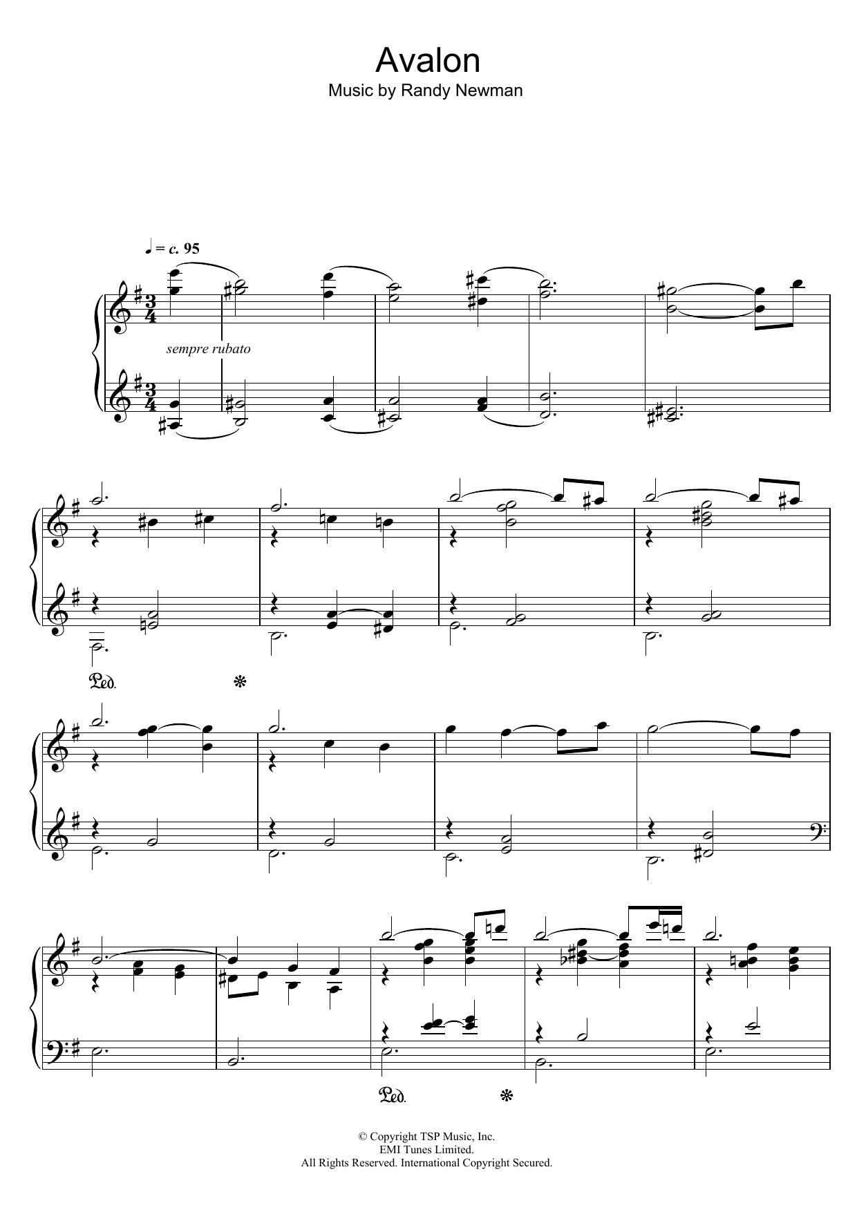 Randy Newman Avalon sheet music notes and chords arranged for Piano Solo