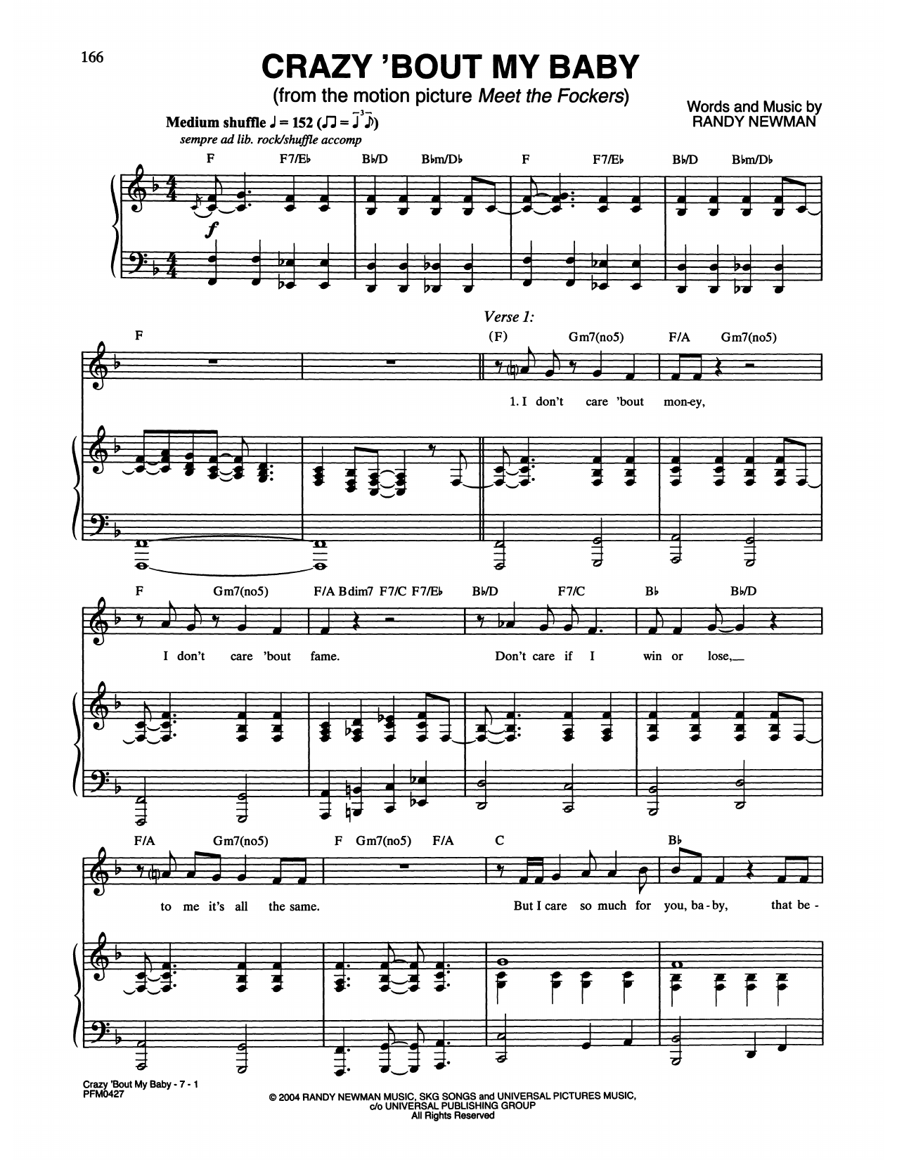 Randy Newman Crazy 'Bout My Baby (from Meet The Fockers) sheet music notes and chords arranged for Piano & Vocal
