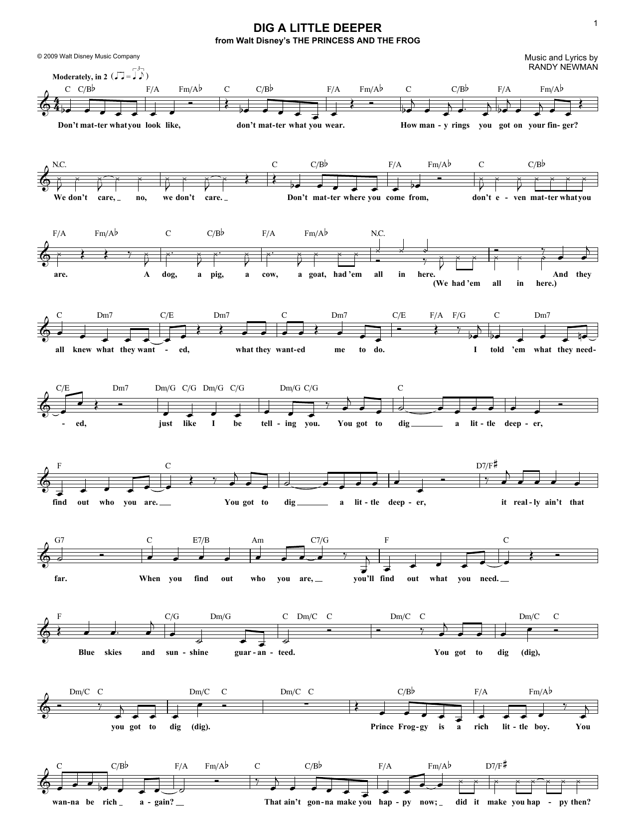 Randy Newman Dig A Little Deeper sheet music notes and chords arranged for Lead Sheet / Fake Book