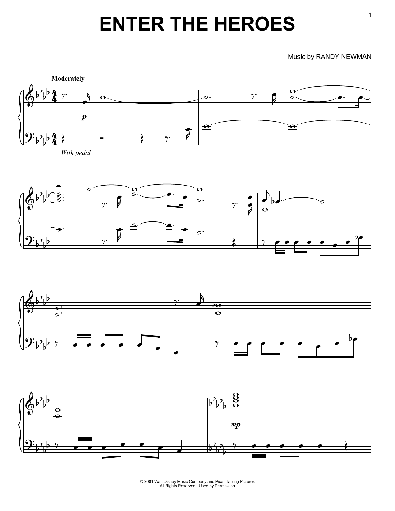 Randy Newman Enter The Heroes sheet music notes and chords arranged for Piano Solo