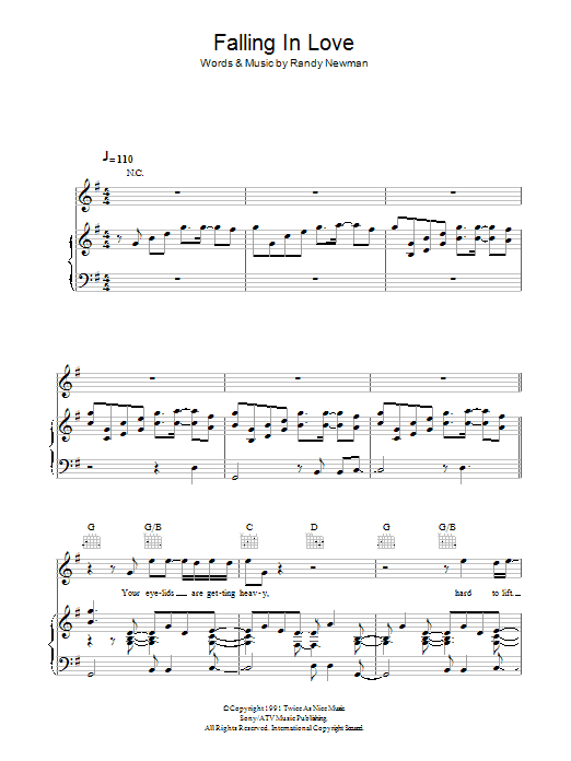 Randy Newman Falling In Love sheet music notes and chords arranged for Piano, Vocal & Guitar Chords