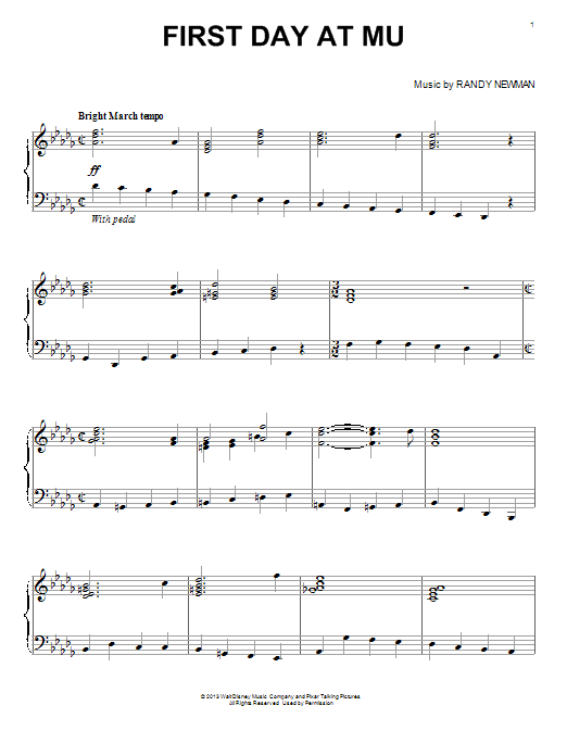Randy Newman First Day At MU (from Monsters University) sheet music notes and chords arranged for Piano Solo