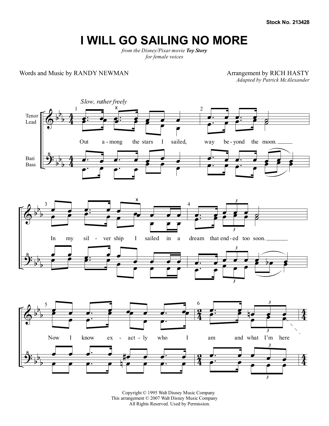 Randy Newman I Will Go Sailing No More (arr. Richard Hasty) sheet music notes and chords arranged for TTBB Choir