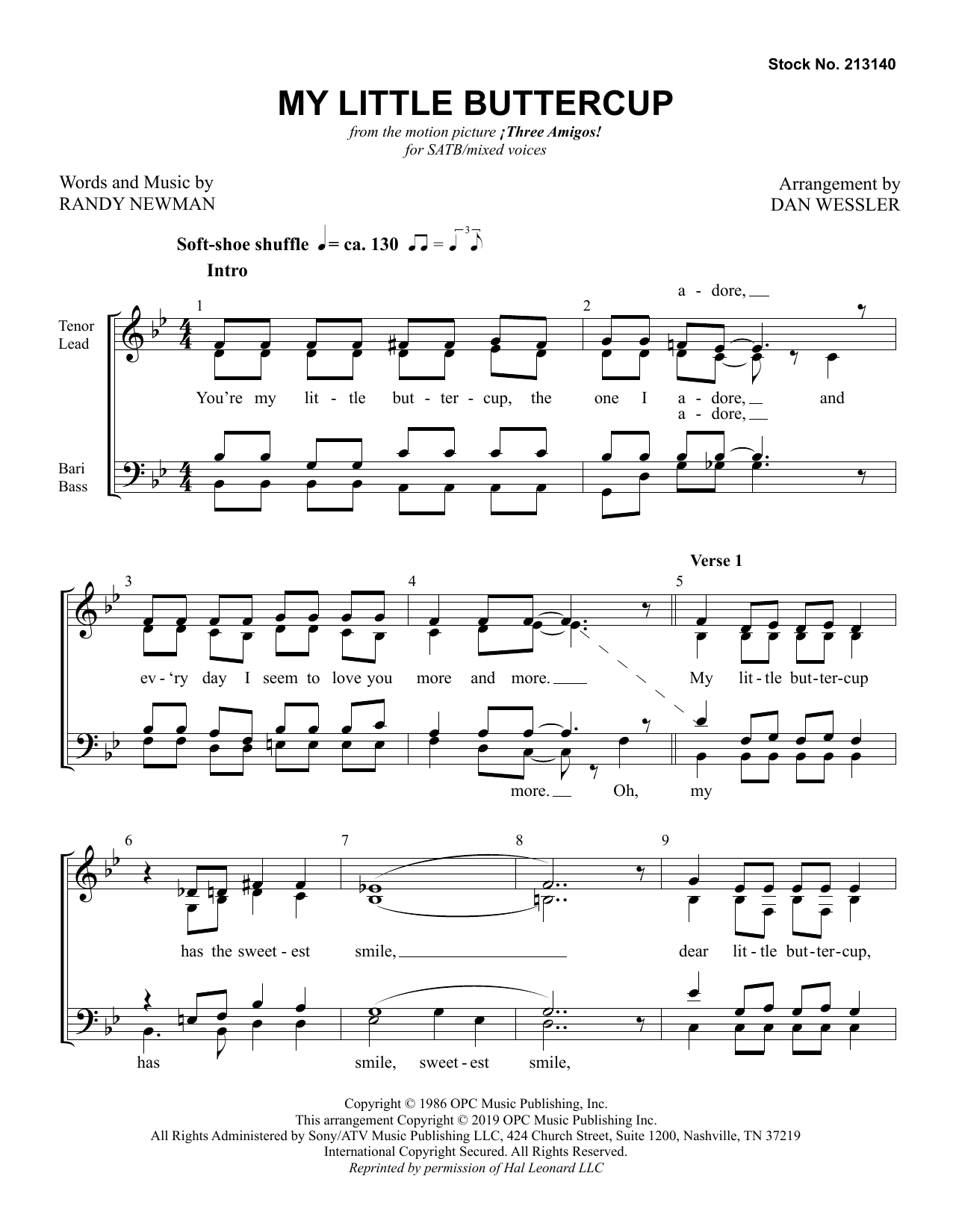 Randy Newman My Little Buttercup (arr. Dan Wessler) sheet music notes and chords arranged for SATB Choir