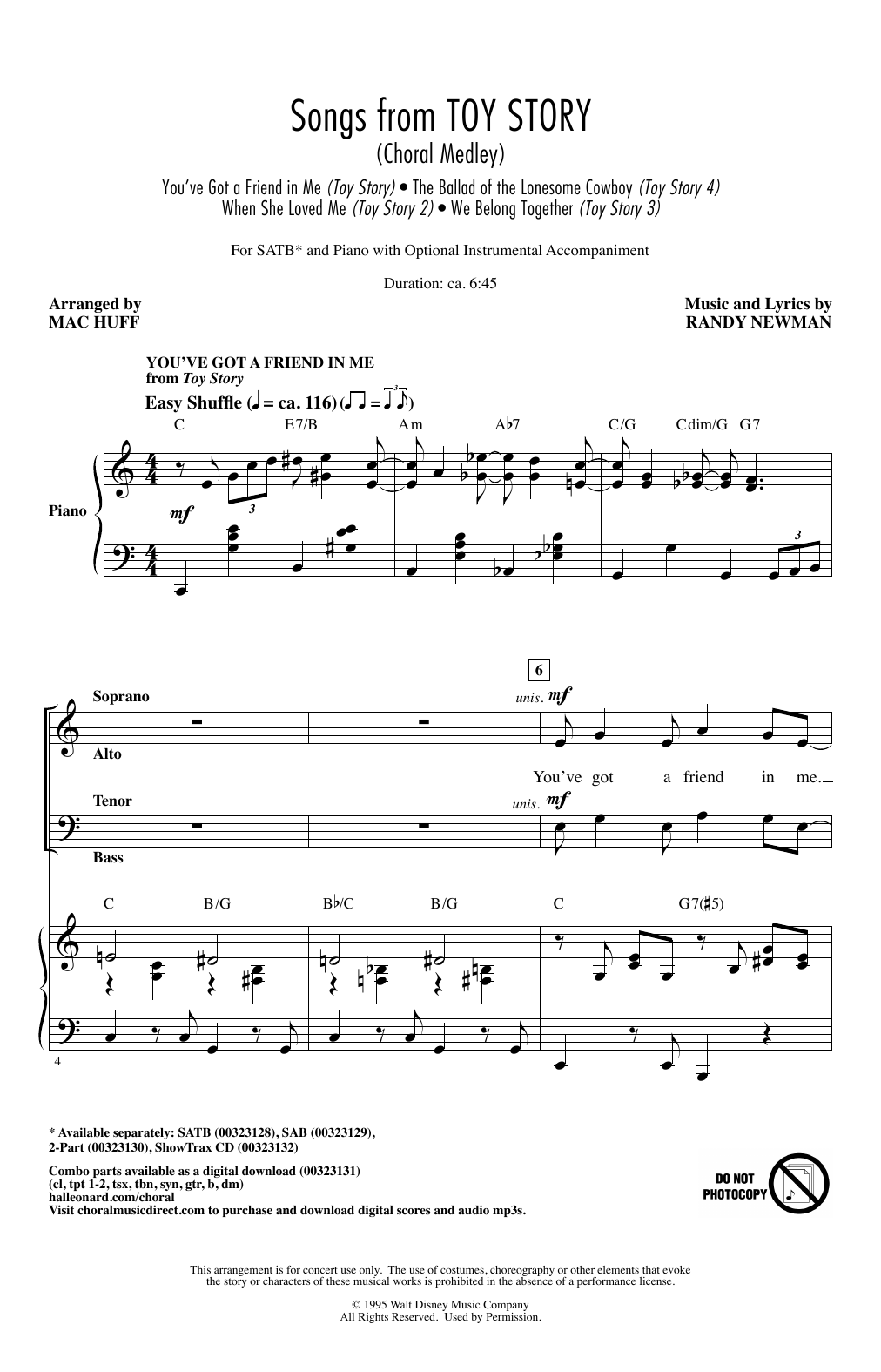 Randy Newman Songs from Toy Story (Choral Medley) (arr. Mac Huff) sheet music notes and chords arranged for SAB Choir