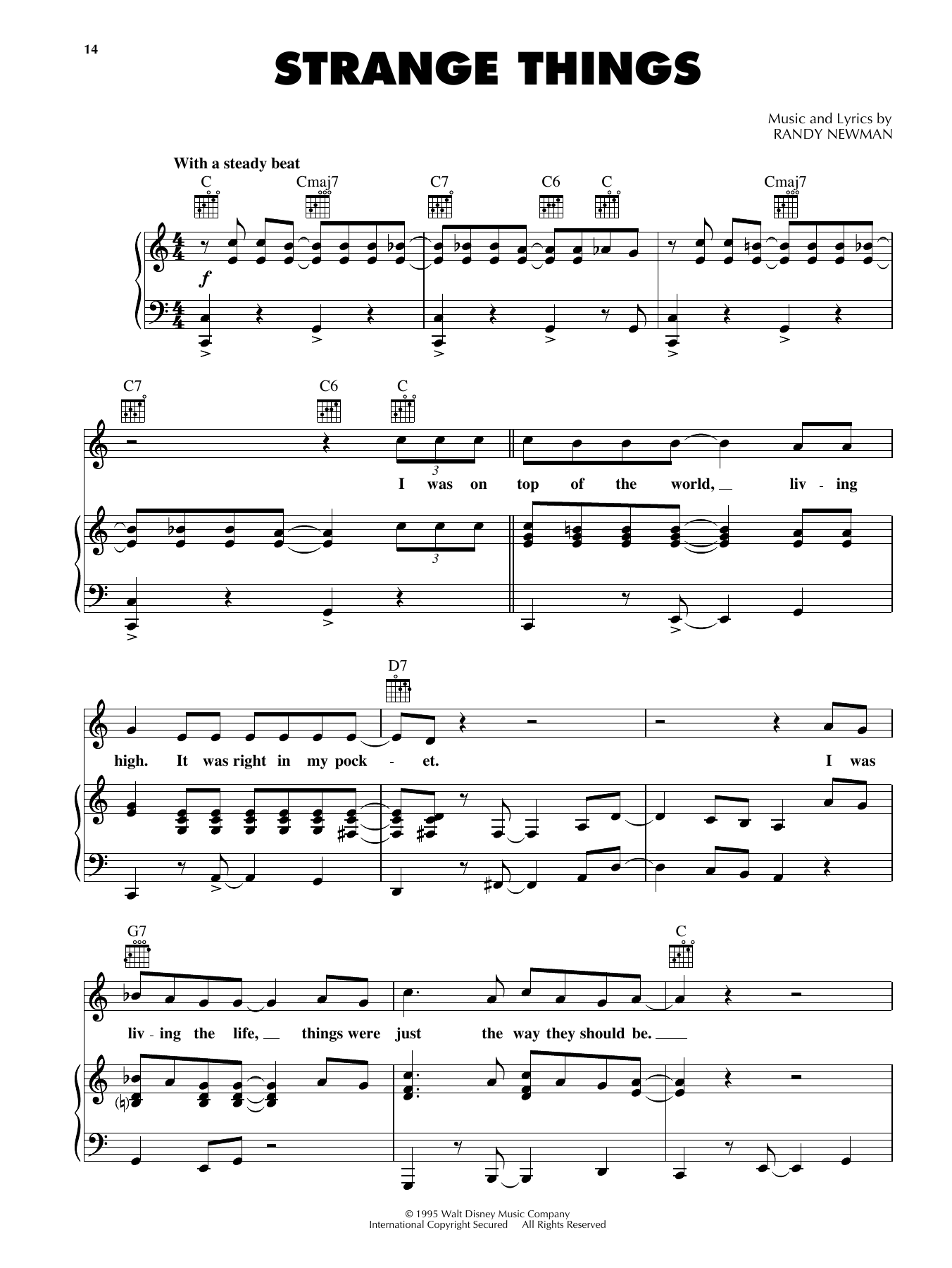 Randy Newman Strange Things (from Disney's Toy Story) sheet music notes and chords arranged for Piano, Vocal & Guitar Chords (Right-Hand Melody)