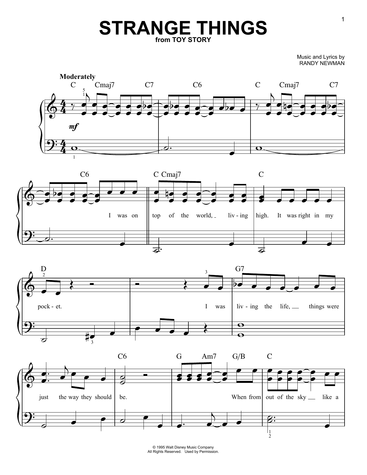 Randy Newman Strange Things (from Toy Story) sheet music notes and chords arranged for Lead Sheet / Fake Book