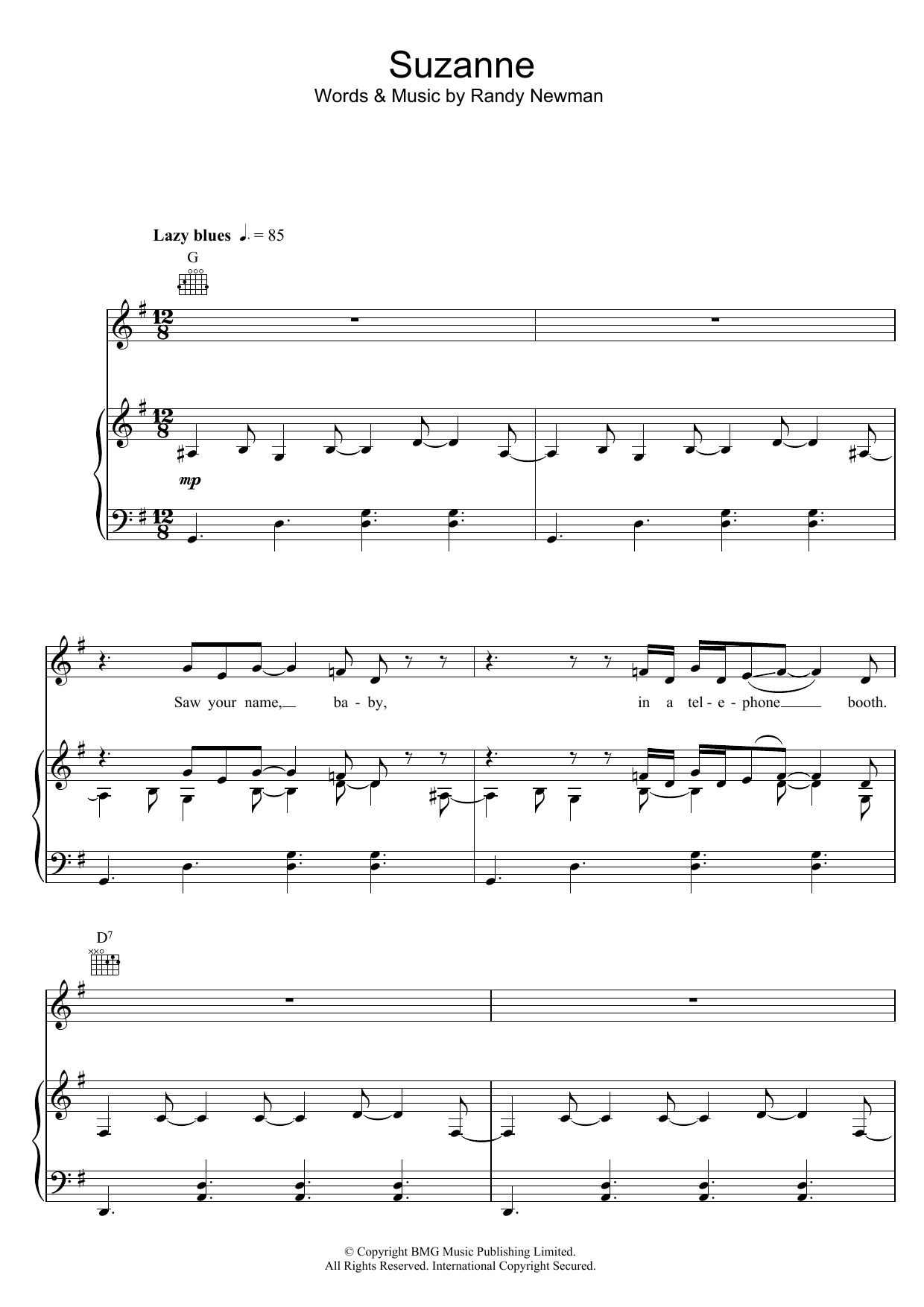 Randy Newman Suzanne sheet music notes and chords arranged for Piano, Vocal & Guitar Chords