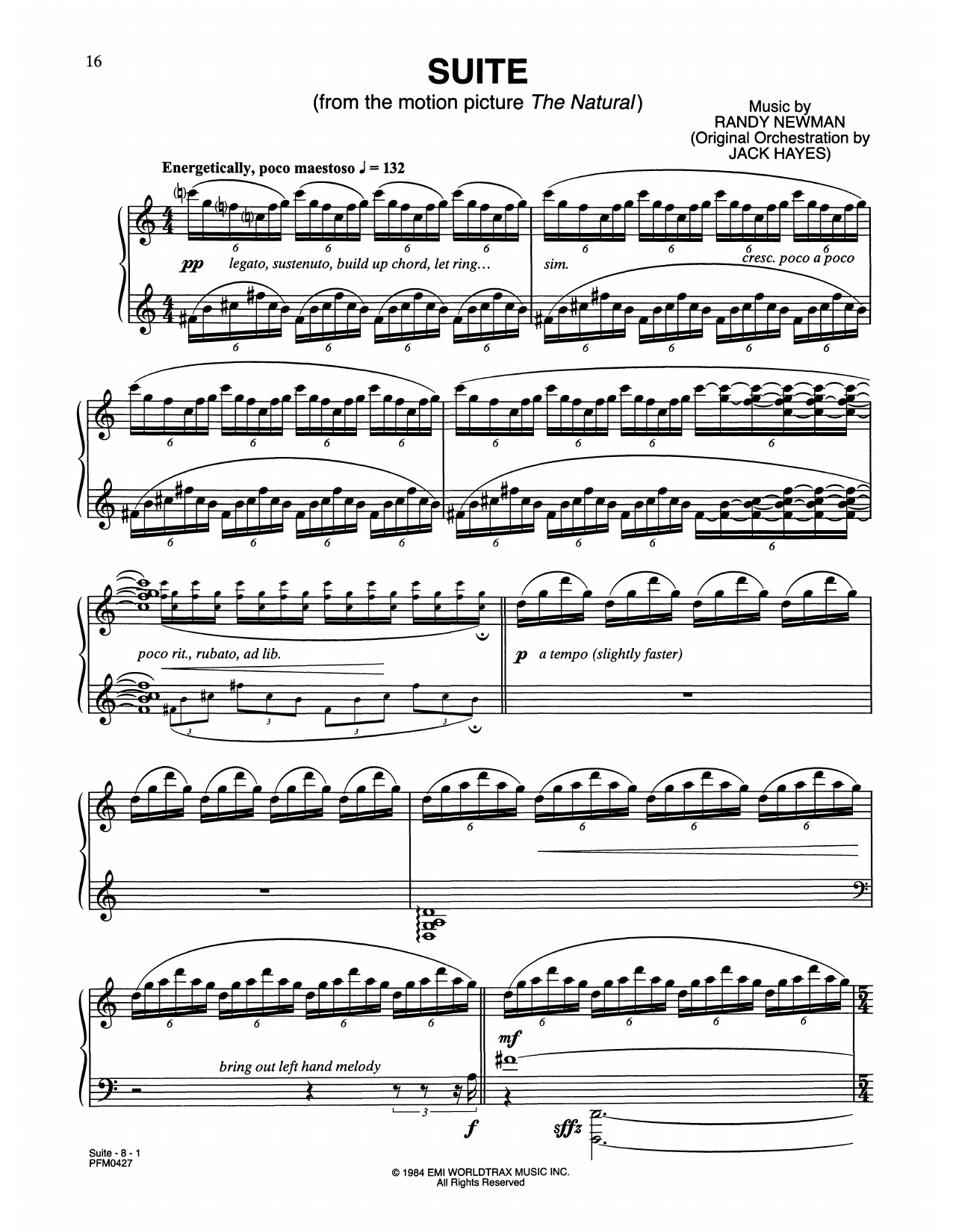 Randy Newman The Natural sheet music notes and chords arranged for Piano Solo