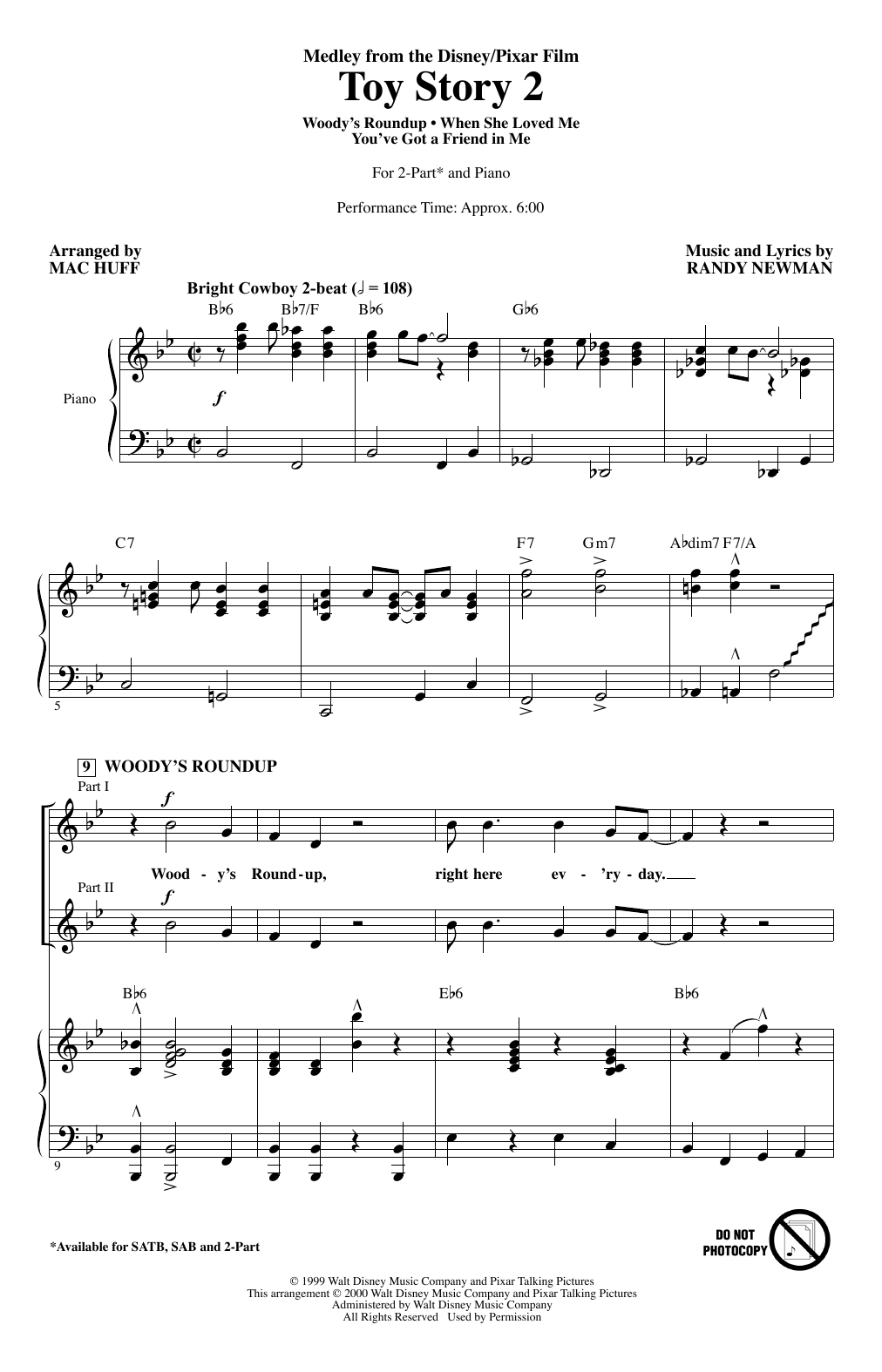 Randy Newman Toy Story 2 (Medley) (arr. Mac Huff) sheet music notes and chords arranged for 2-Part Choir