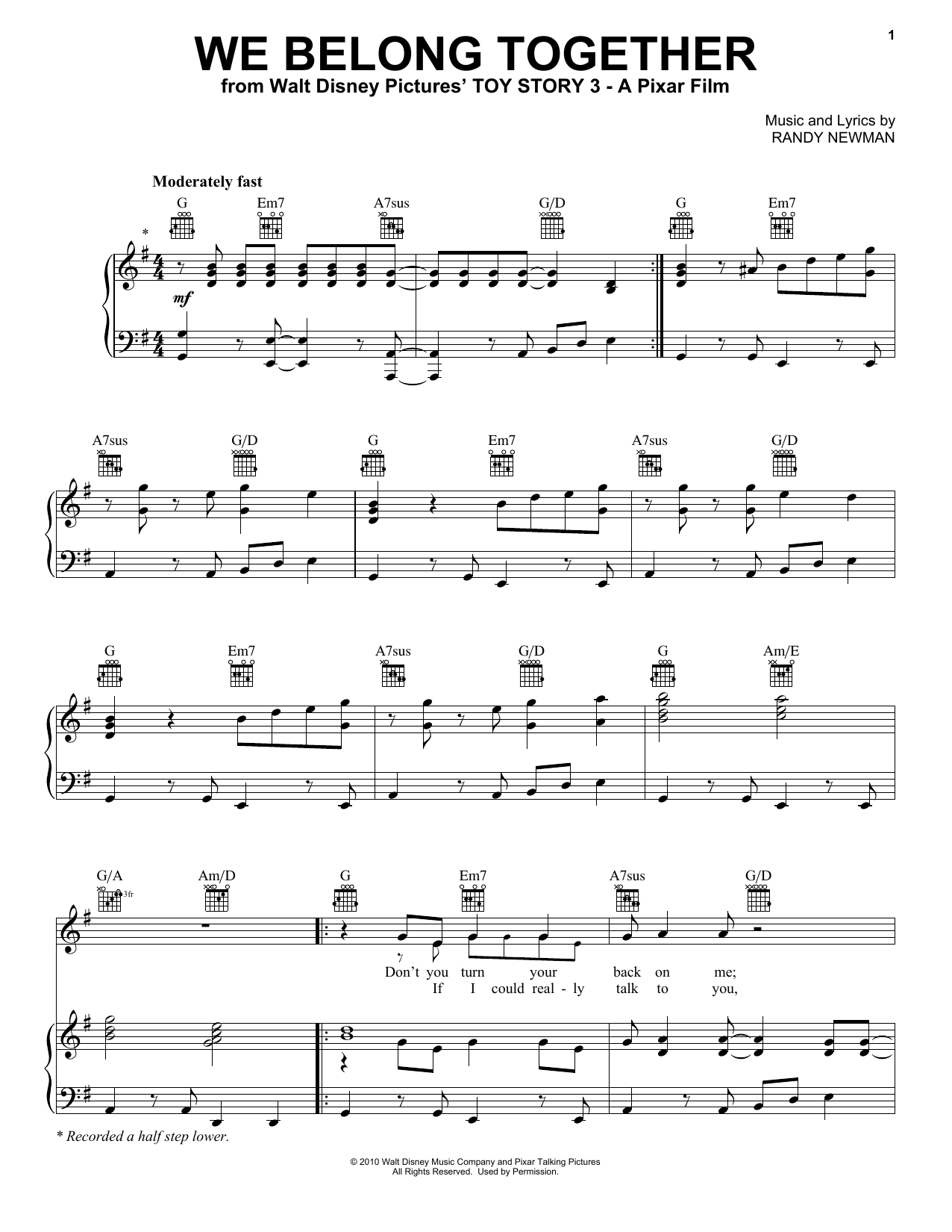 Randy Newman We Belong Together (from Toy Story 3) sheet music notes and chords arranged for Piano Solo