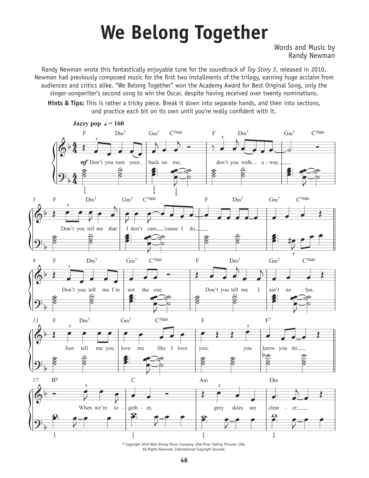 Randy Newman We Belong Together sheet music notes and chords arranged for Really Easy Piano