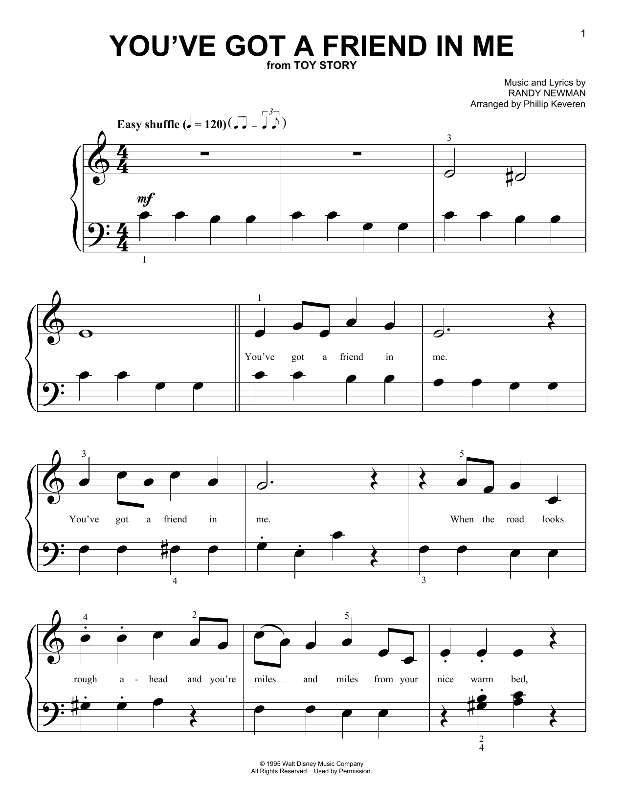 Randy Newman You've Got A Friend In Me (from Toy Story) (arr. Phillip Keveren) sheet music notes and chords arranged for Big Note Piano