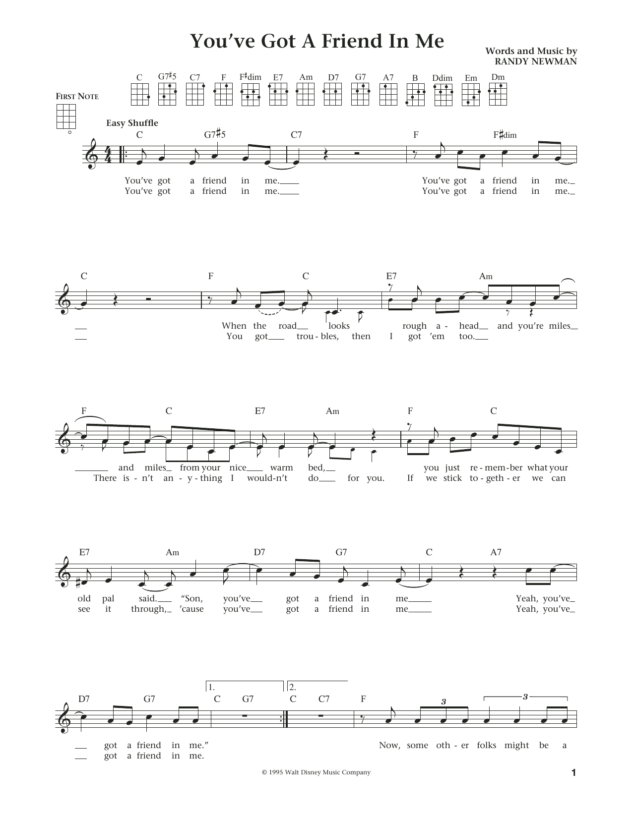 Randy Newman You've Got A Friend In Me (from Toy Story) (from The Daily Ukulele) (arr. Liz and Jim Beloff) sheet music notes and chords arranged for Ukulele