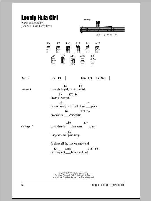 Randy Oness Lovely Hula Girl sheet music notes and chords arranged for Piano, Vocal & Guitar Chords (Right-Hand Melody)