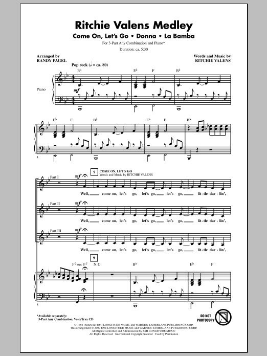 Randy Pagel Ritchie Valens Medley sheet music notes and chords arranged for 3-Part Mixed Choir