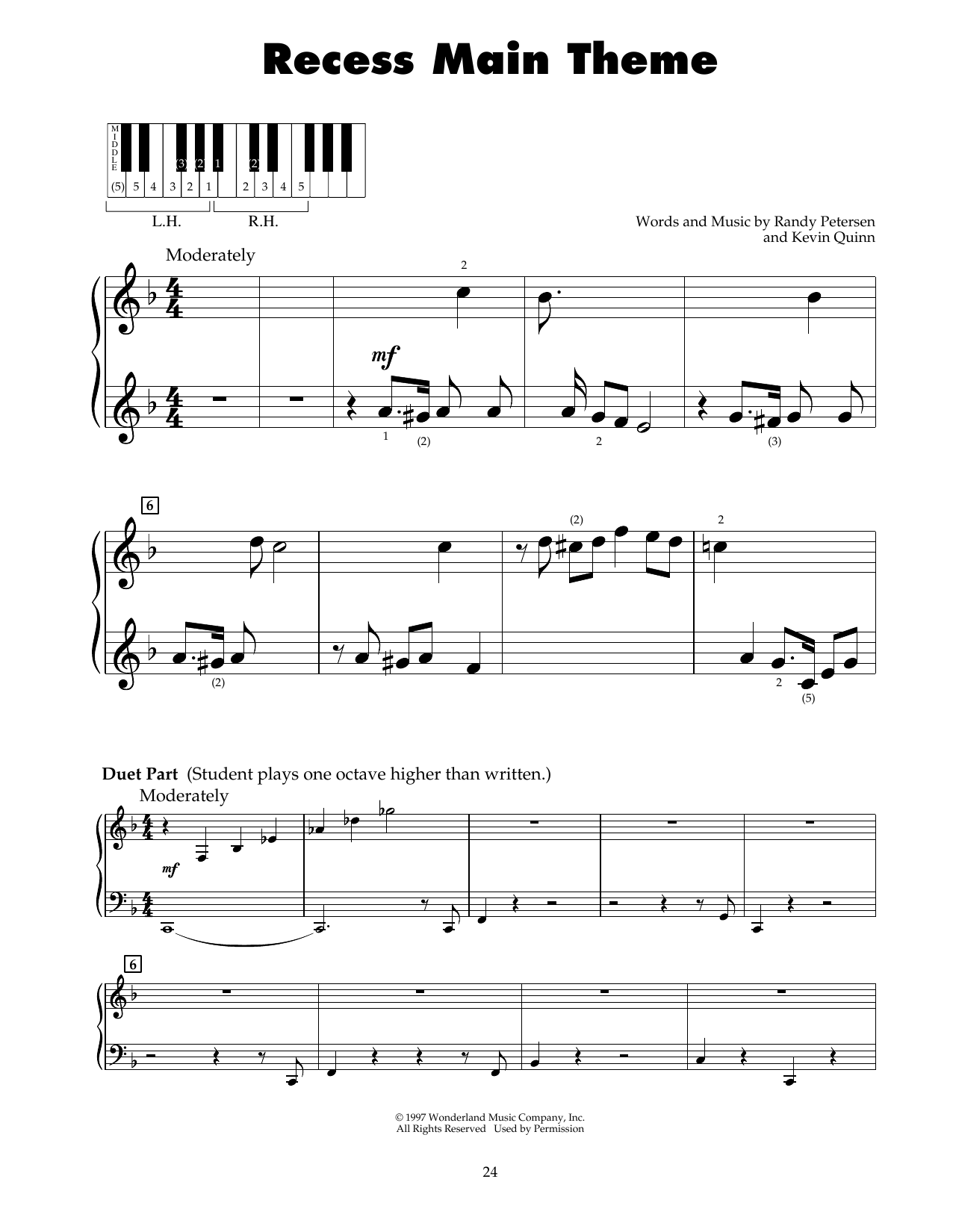 Randy Petersen Recess Main Theme sheet music notes and chords arranged for 5-Finger Piano
