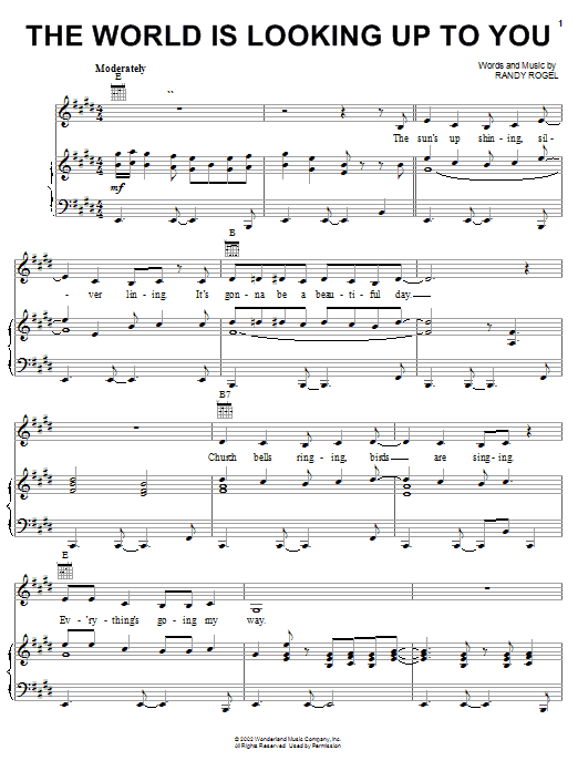 Randy Rogel The World Is Looking Up To You sheet music notes and chords arranged for Piano, Vocal & Guitar Chords (Right-Hand Melody)