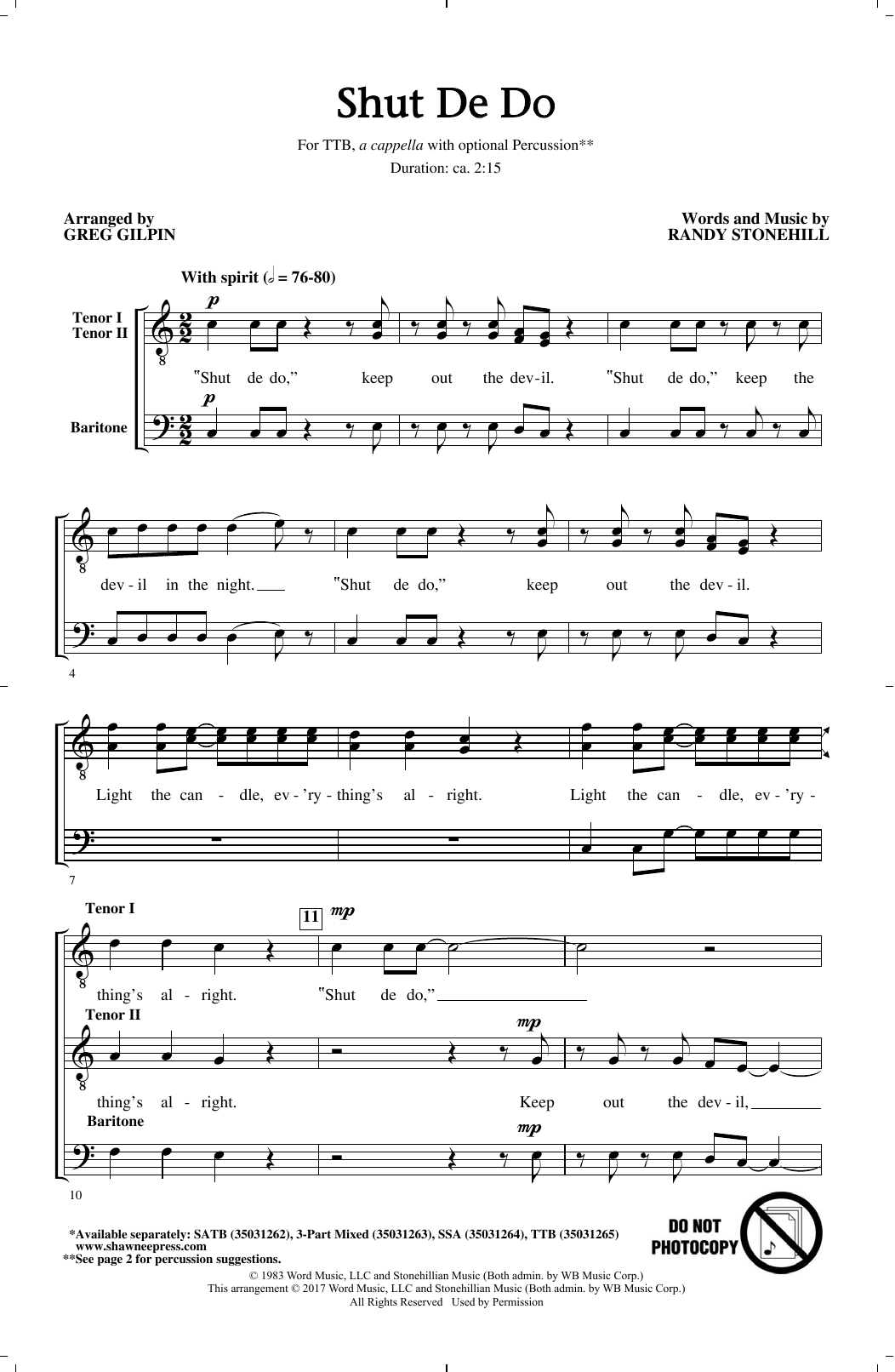 Randy Stonehill Shut de Do (arr. Greg Gilpin) sheet music notes and chords arranged for 3-Part Mixed Choir