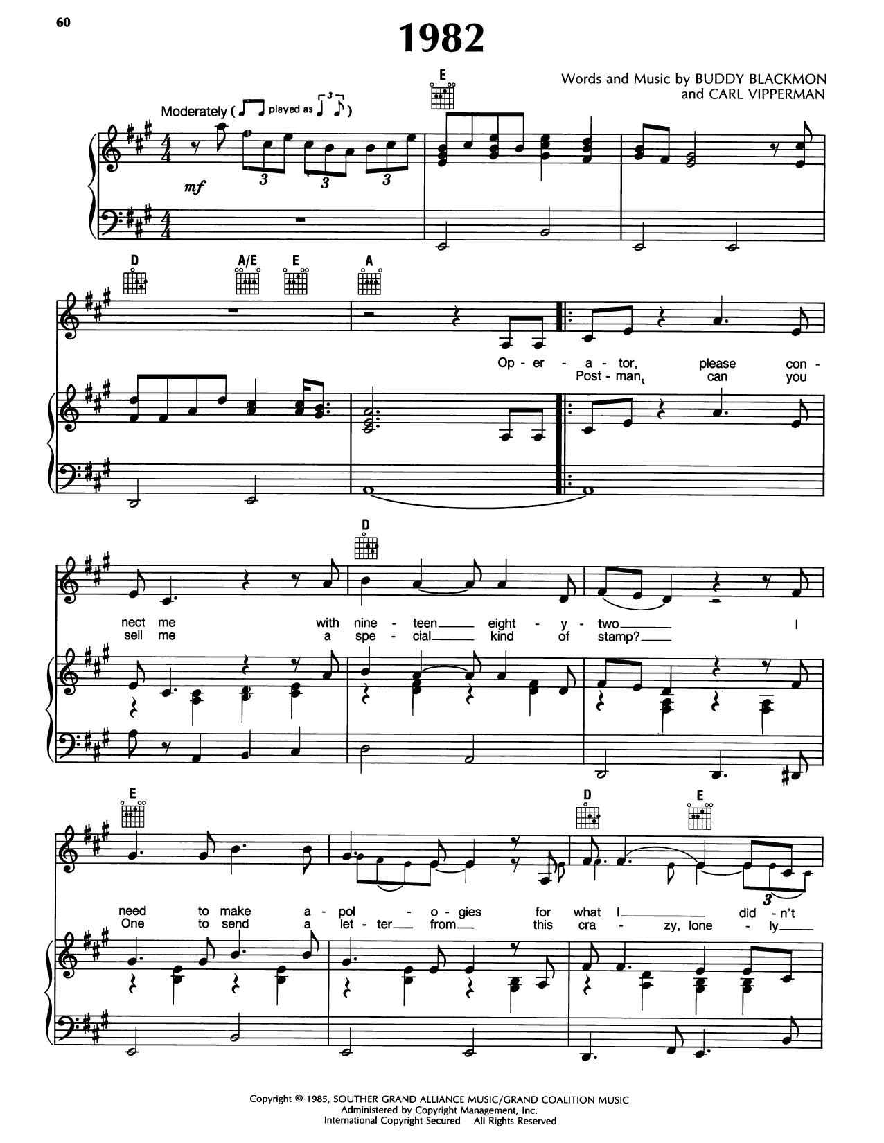 Randy Travis 1982 sheet music notes and chords arranged for Piano, Vocal & Guitar Chords (Right-Hand Melody)