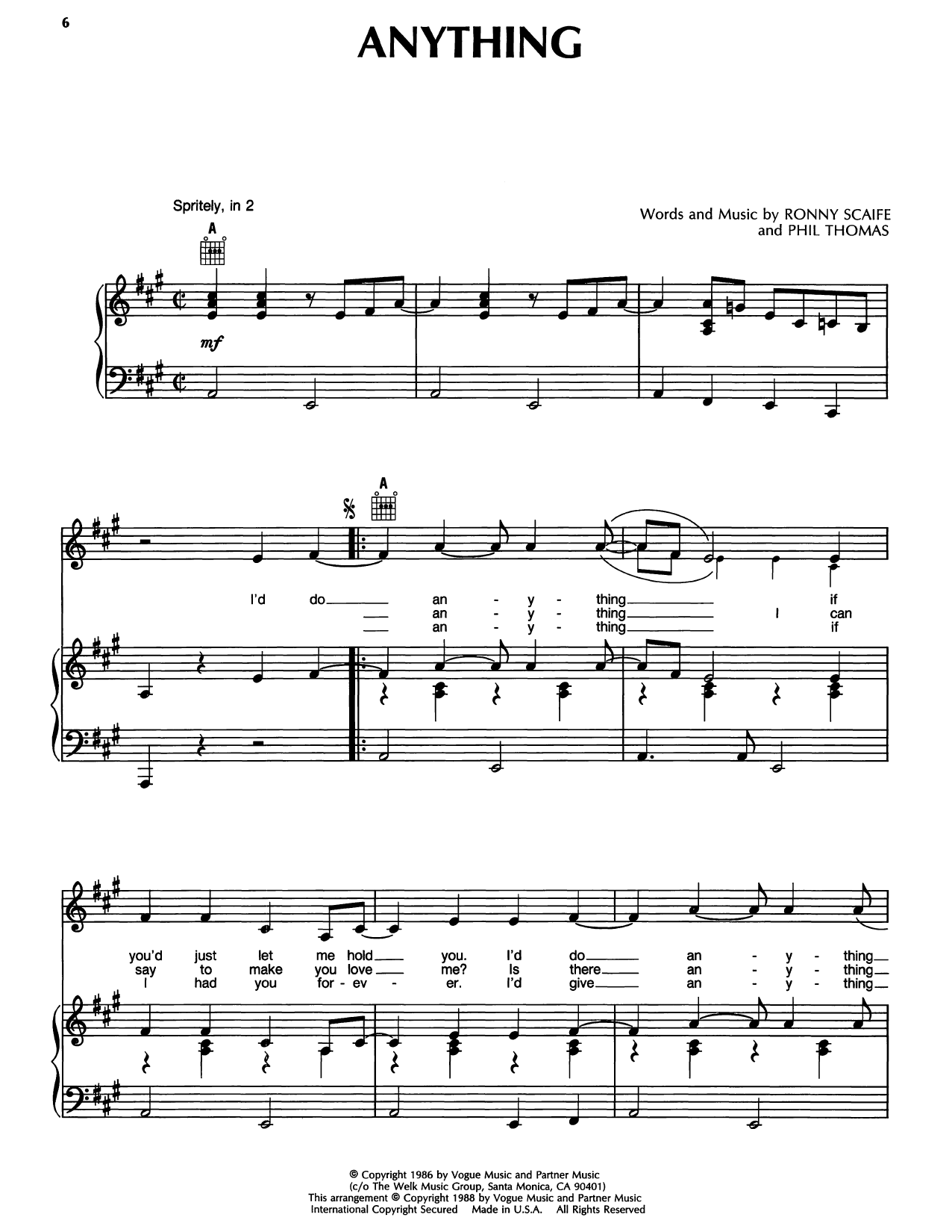 Randy Travis Anything sheet music notes and chords arranged for Piano, Vocal & Guitar Chords (Right-Hand Melody)
