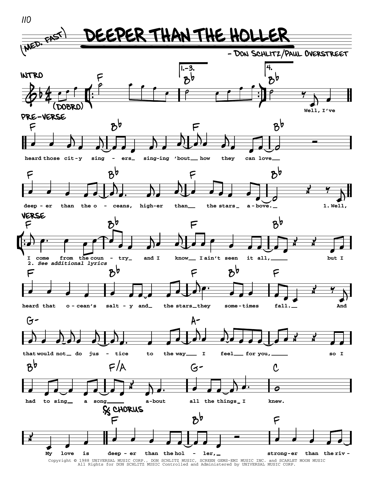 Randy Travis Deeper Than The Holler sheet music notes and chords arranged for Real Book – Melody, Lyrics & Chords