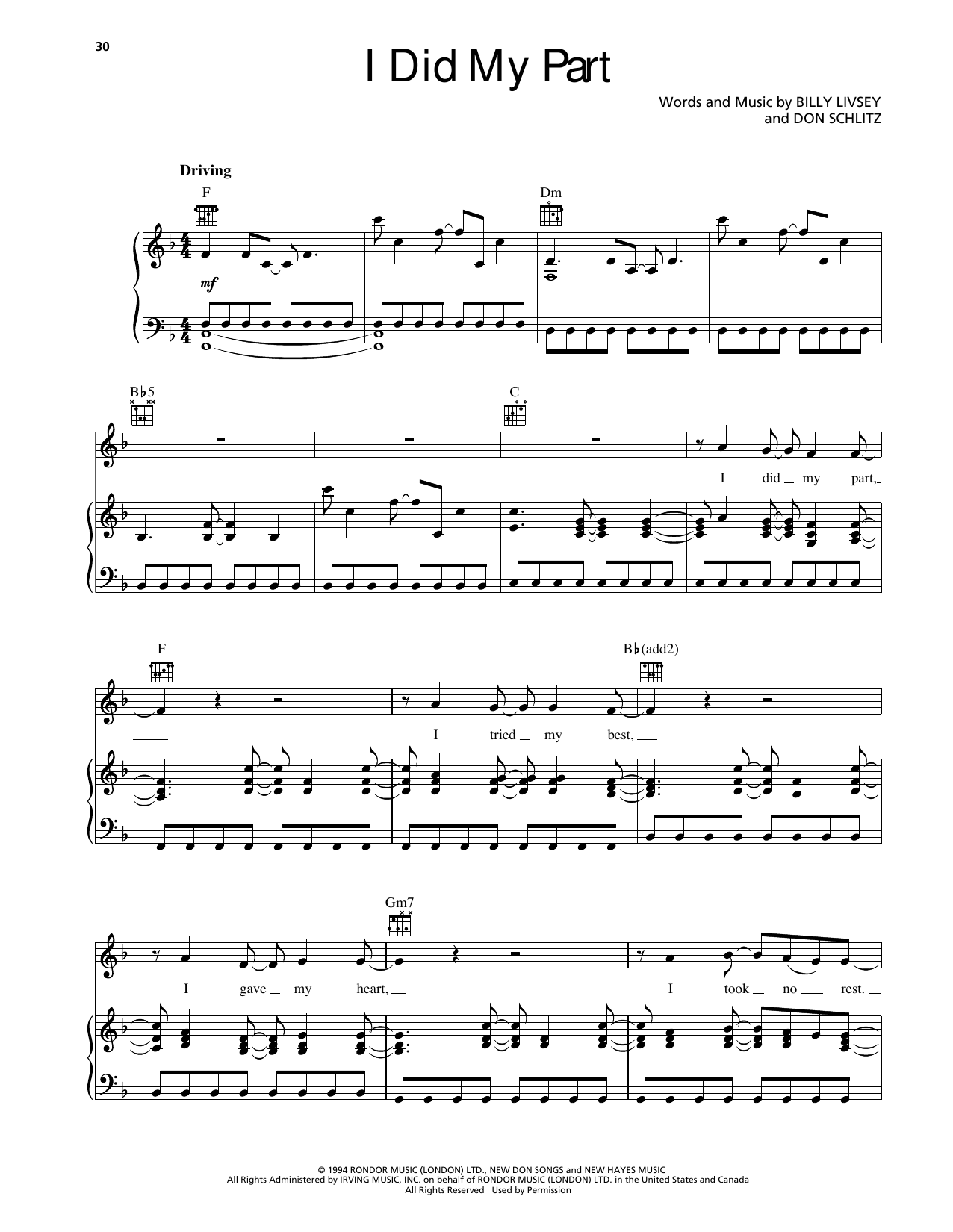 Randy Travis I Did My Part sheet music notes and chords arranged for Piano, Vocal & Guitar Chords (Right-Hand Melody)