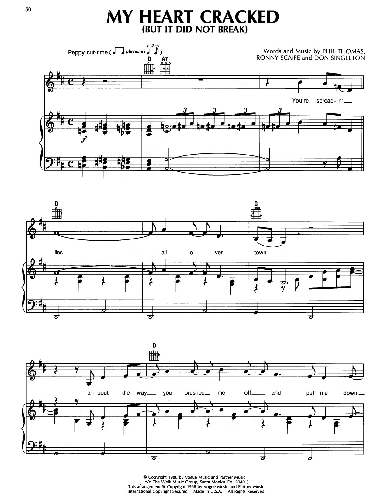 Randy Travis My Heart Cracked (But It Did Not Break) sheet music notes and chords arranged for Piano, Vocal & Guitar Chords (Right-Hand Melody)