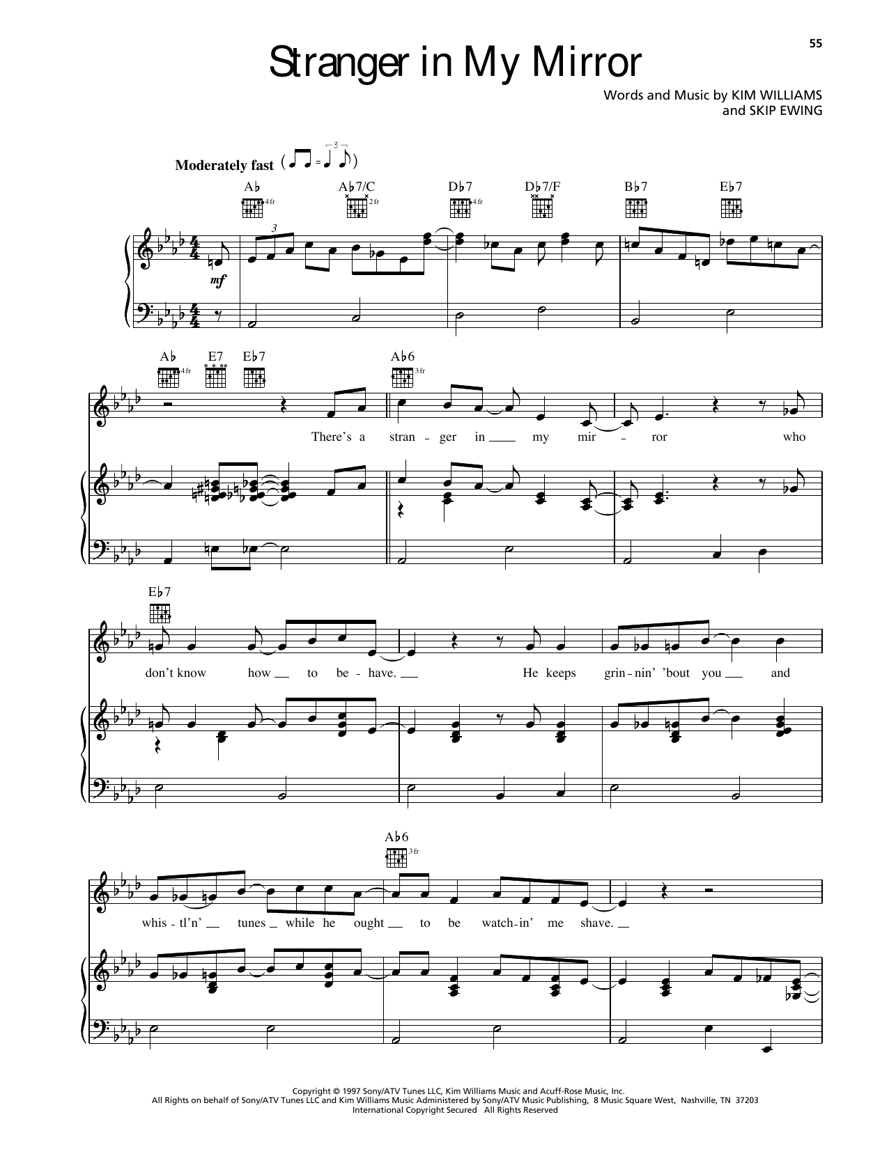 Randy Travis Stranger In My Mirror sheet music notes and chords arranged for Piano, Vocal & Guitar Chords (Right-Hand Melody)